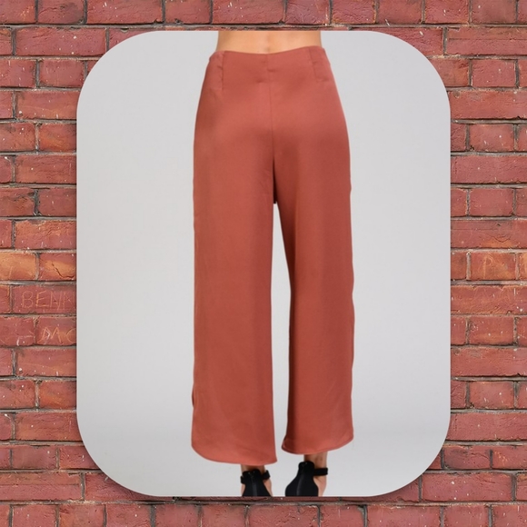 Satin Dress Pants Tulip Hems Palazzo Rust Pumpkin - Picture 3 of 11